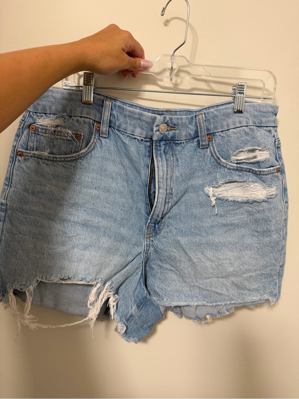 American Eagle Outfitters Light Wash Distressed Denim Shorts